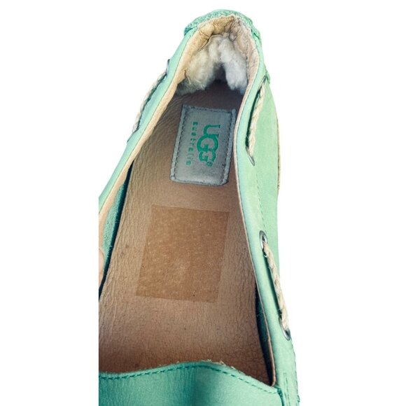Ugg Slip On Comfort Flat Moccasin Mint Green Leather Espadrille Flats Size 10 - Picture 7 of 12